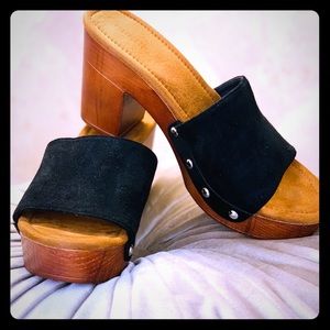 Slip on open toe mules